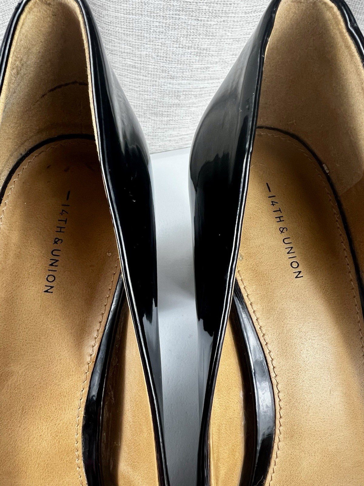 14th & Union Black Patent Leather Pumps Heels, Pointed Toe, Cube Heel Size 9 M
