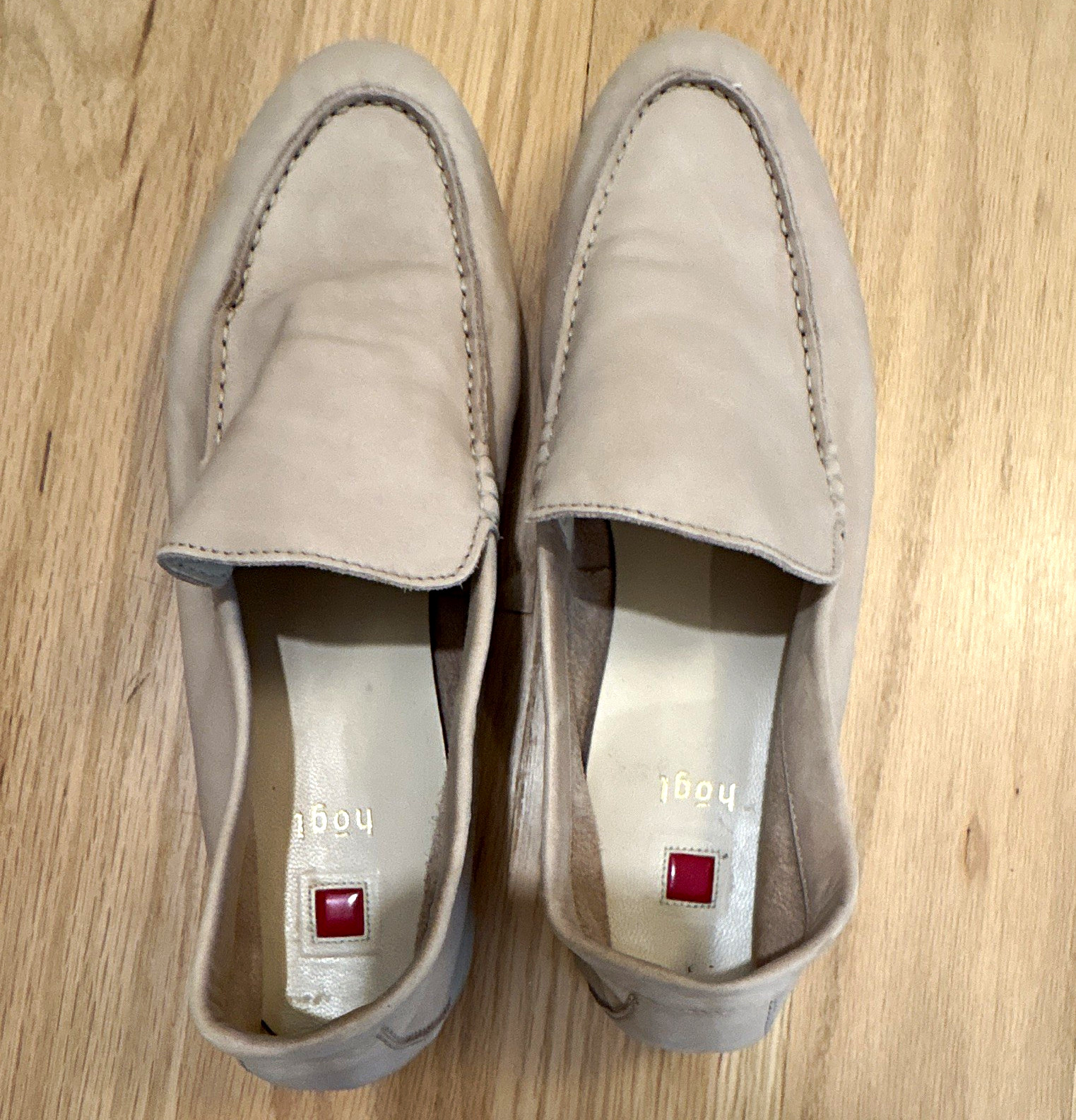 Högl Women’s Beige Leather Loafer Flats Slip-On Round Toe Logo US 8