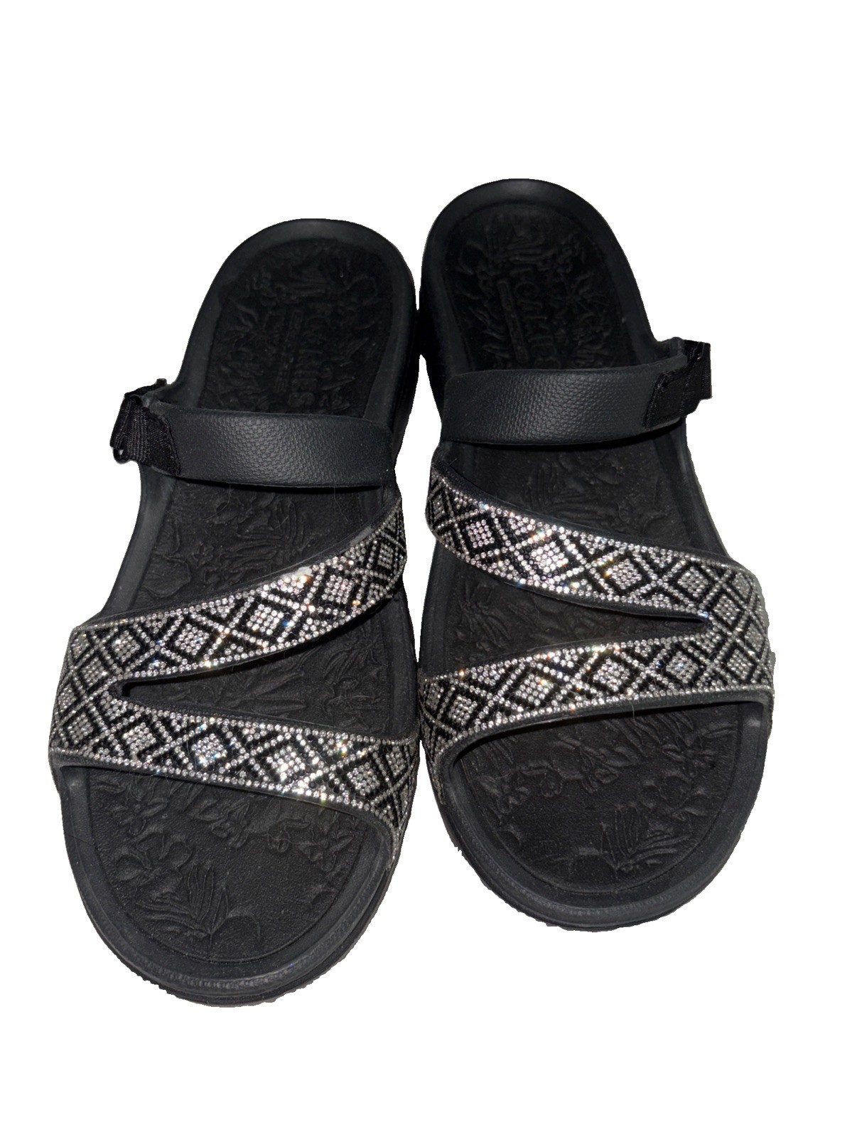 Skechers Foamies Arch Fit Ascend Showstopper Sandals Rhinestone Straps Women’s 9