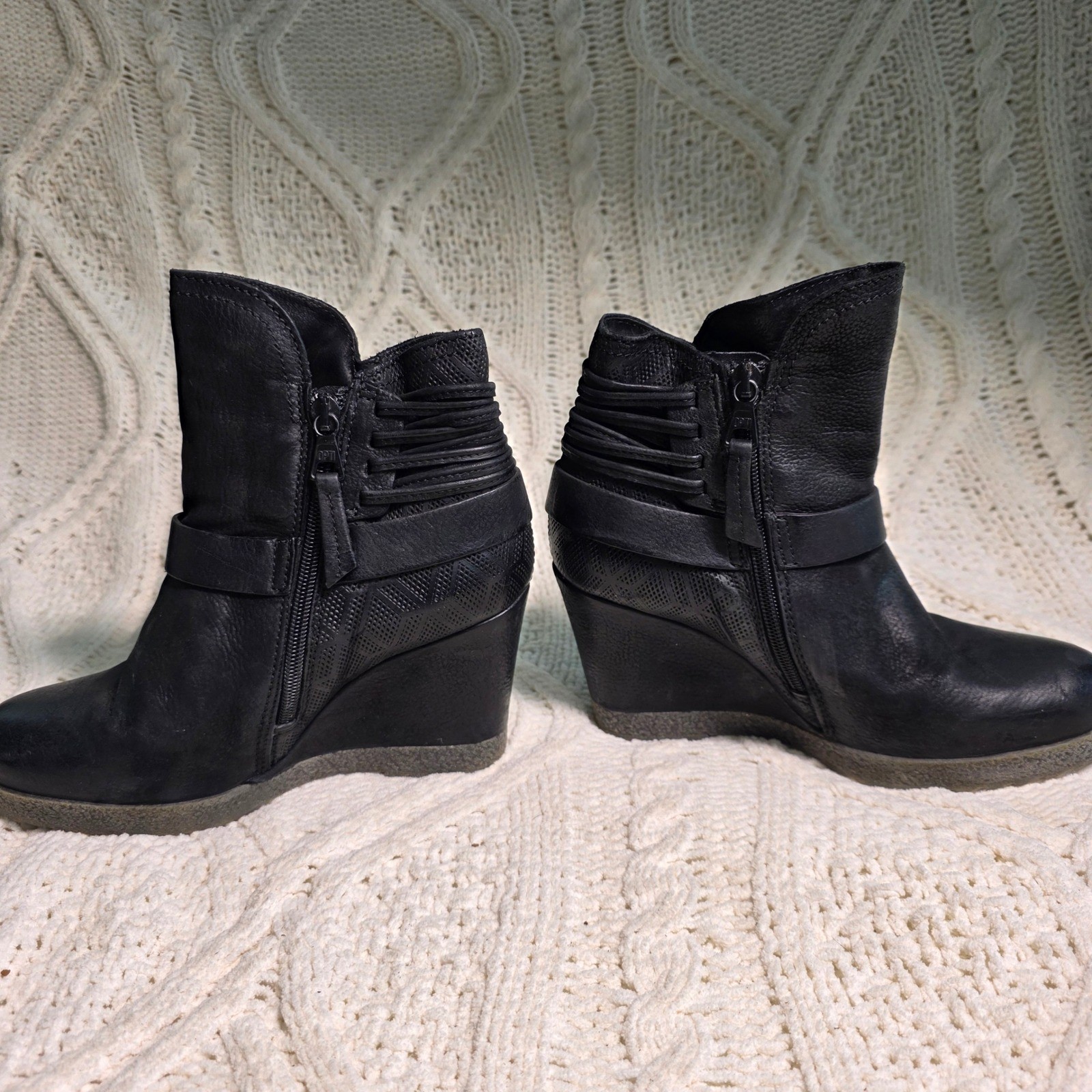 Miz Mooz Steampunk Wedge Booties Black Leather Gothic Moto Punk Womens 36 EU 6
