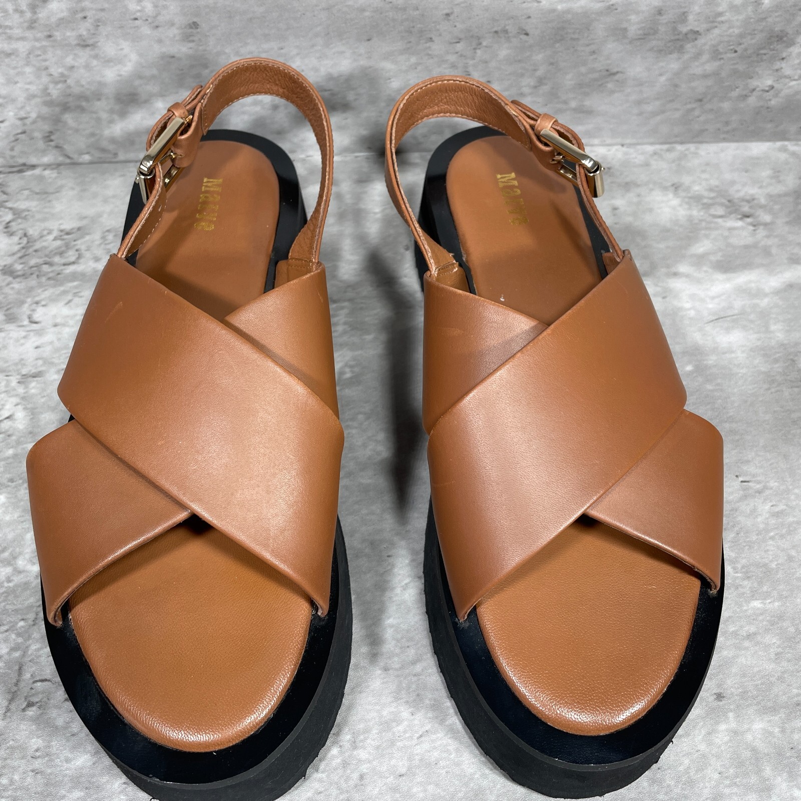 Maeve The Chrissy Brown Leather Platform Sandals Ankle Strap Open Toe US 9-9.5