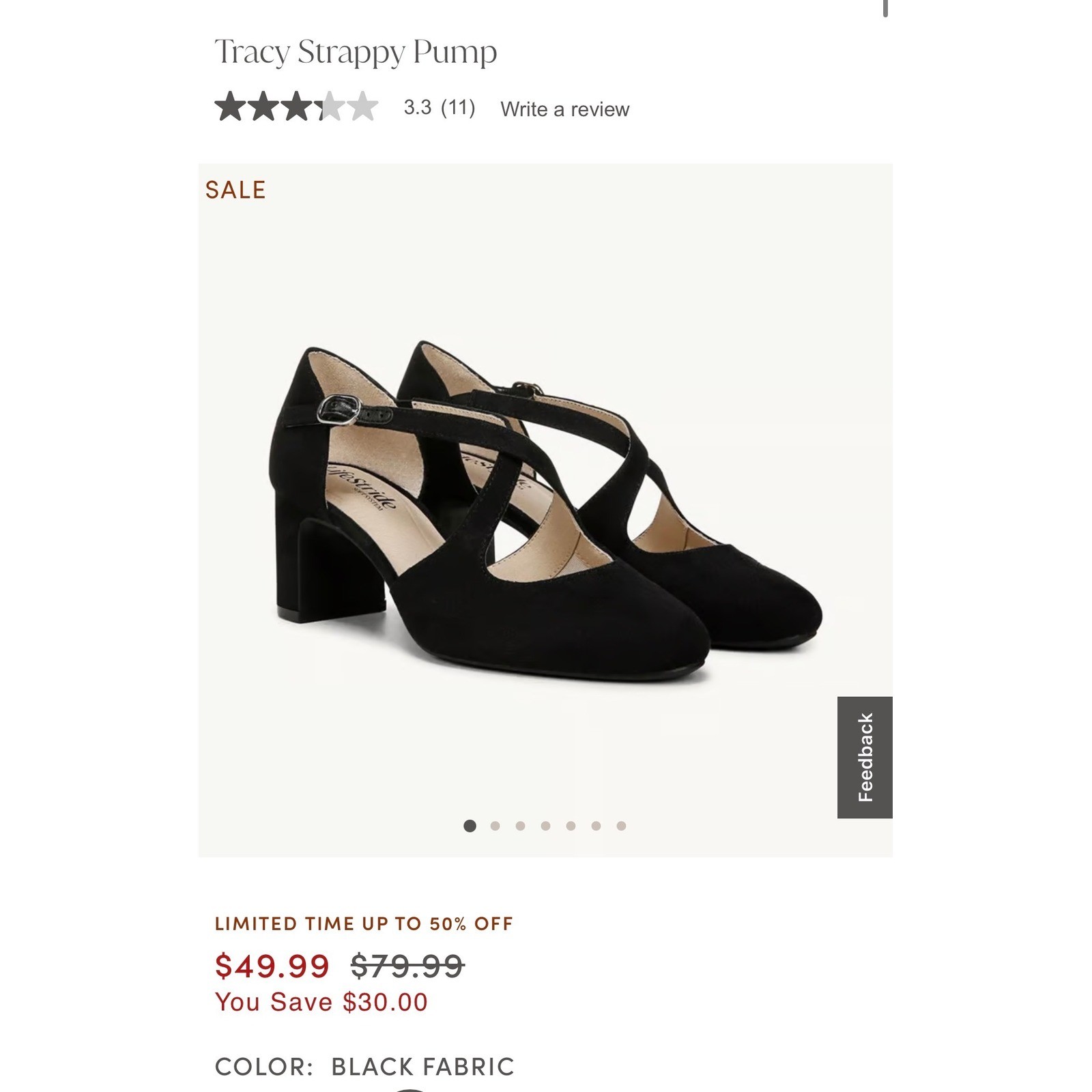 LifeStride Tracy Black Micro Strappy Pump Block Heel Almond Toe Shoes 8.5W wide