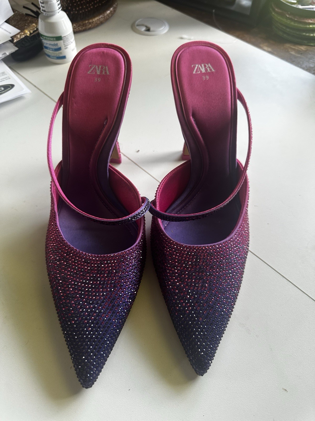 Zara Pink Purple Ombré RHINESTONE HIGH-HEEL SHOES 39 Hard To Find!