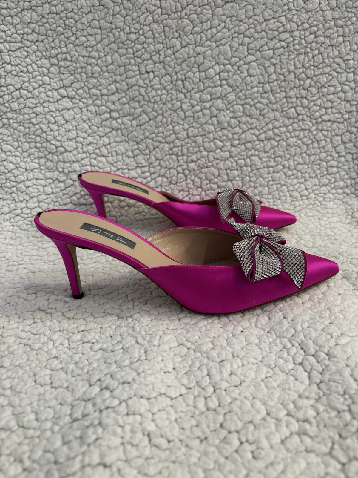 SJP Paley Grand Glitter Bow Mules Size 39 1/2 Great Condition No Box