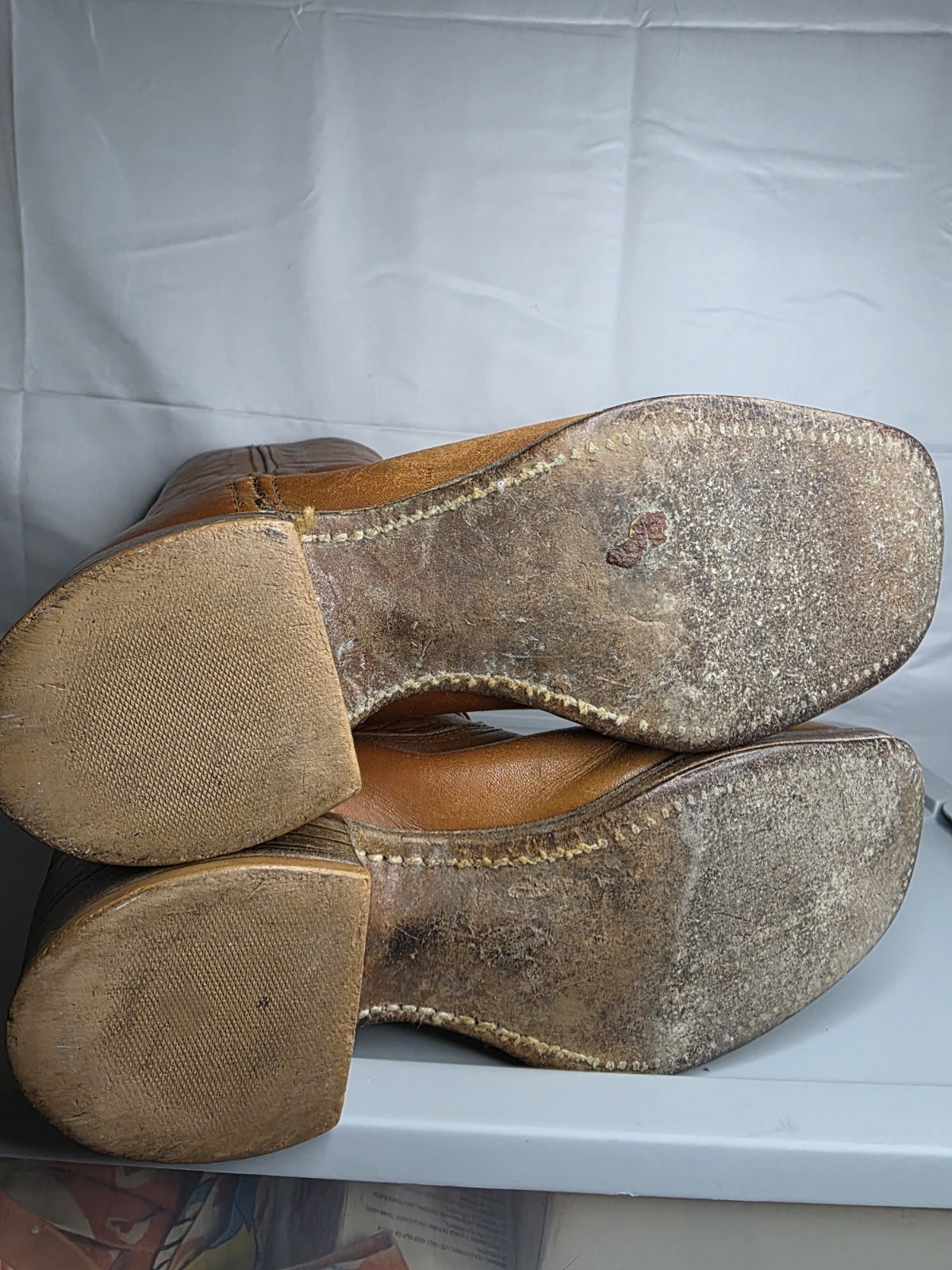 VTG Wrangler 4188 Western Boots Wmn’s 6.5 M Tan Leather Tall Pull On USA Campus