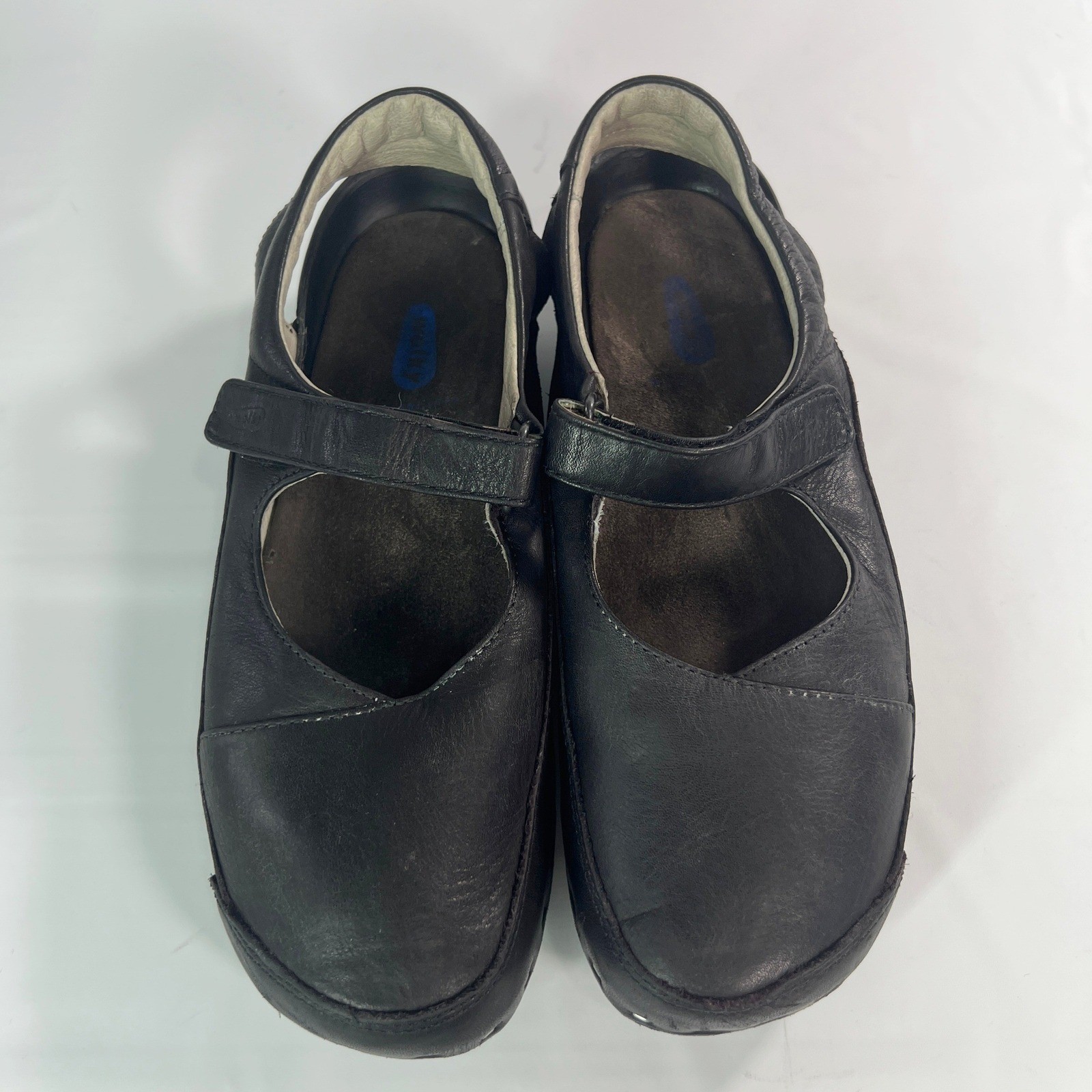 Wolky Strap Cloggy 6015 Black Leather Mary Jane Clogs Size US 10.5-11 WorkShoe