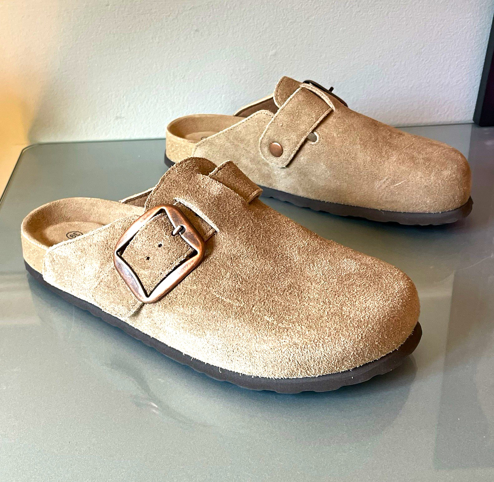 KIDMI Beige Suede Clog Mules Adjustable Buckle Comfort Sandals Women’s EU 39