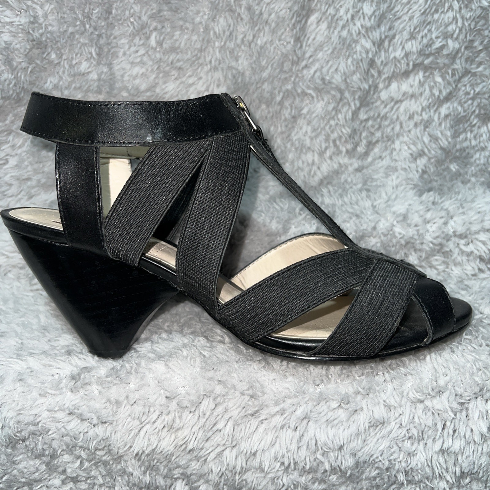MR KT Women’s Block Heel Sandals Front Zip Black Cocktail Party Shoes 8.5 A3