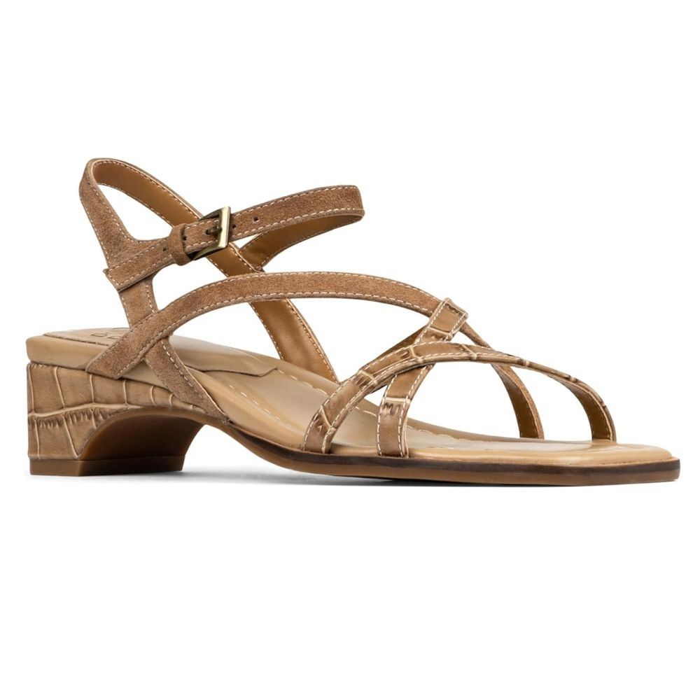 Donald Pliner Cecilia Strappy Sandals Size 9 Low Heel Tan Croc Suede Leather NEW