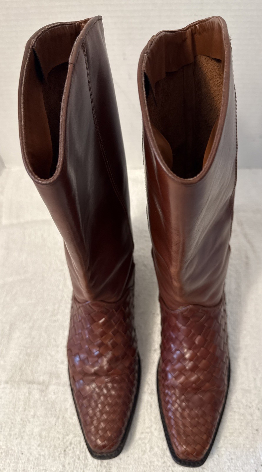 Unisa Flex Womens Cognac Leather Weave Vamp Tall Boots Size 8B Brazil