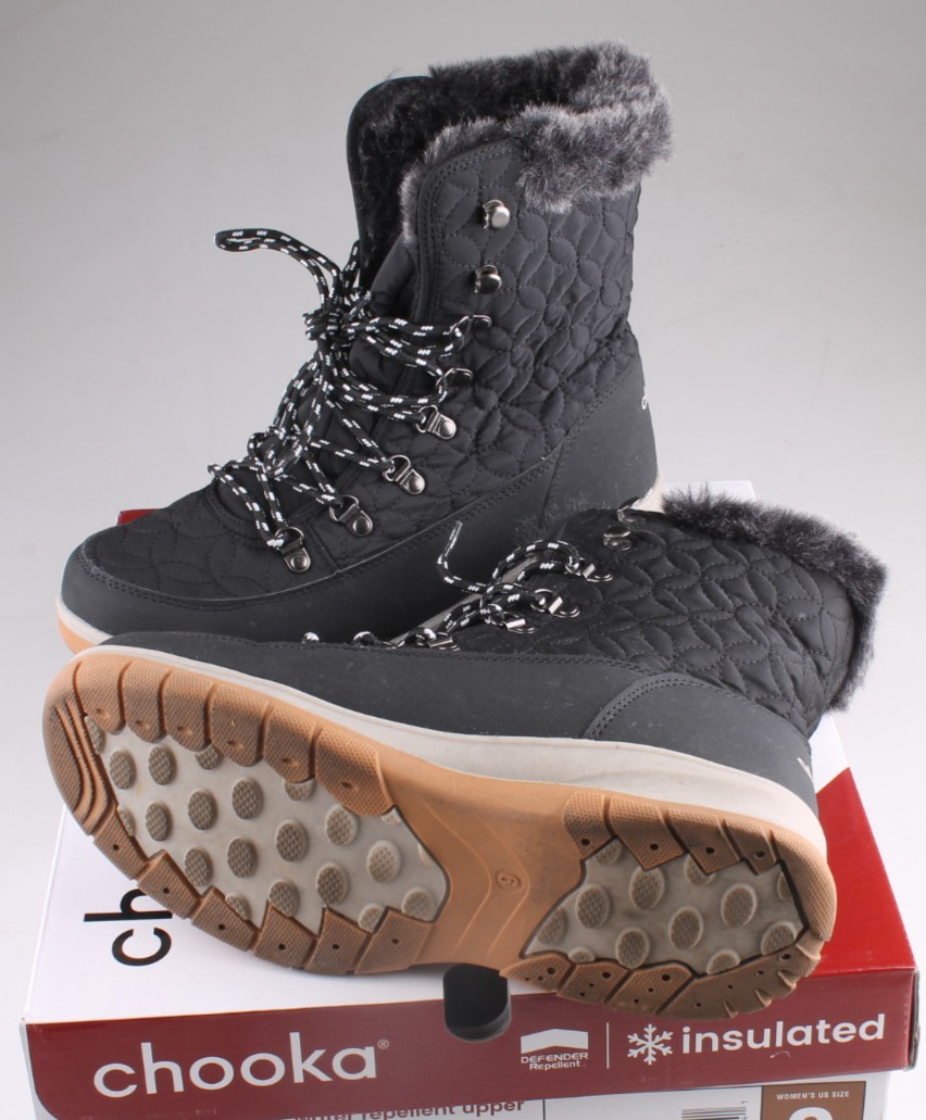 Chooka Belltown Mid Faux Fur Insulated Winter Boots Black Size 9 EUC In Box