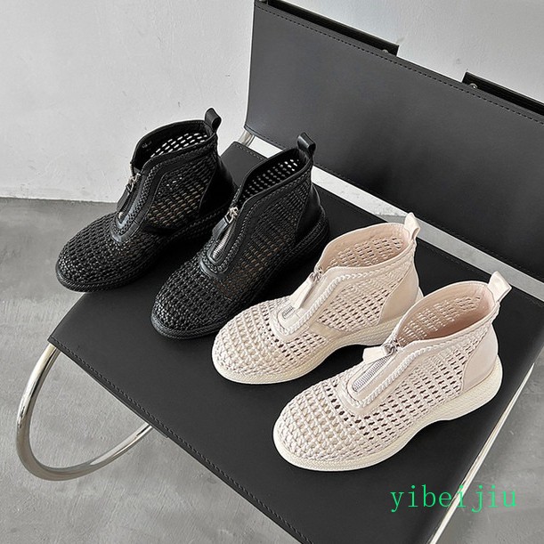 Women’s Weave Woven Zipper Leather Ankle Boots Platform Hollow Out Shoes Soft SZ