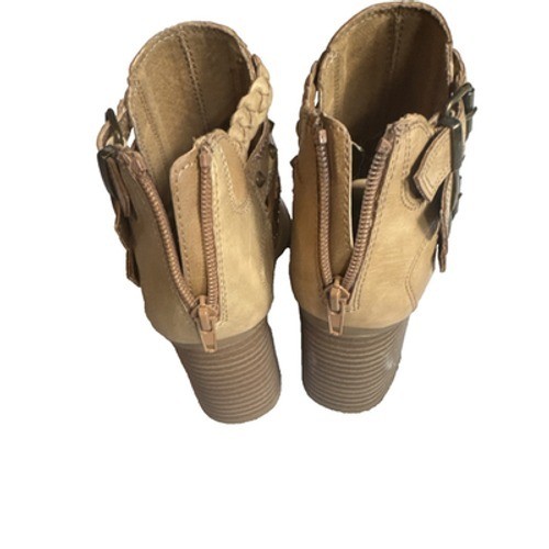 Sugar Beige Braided Buckle Studded Open Toe Zip Ankle Bootie Women’s Boots