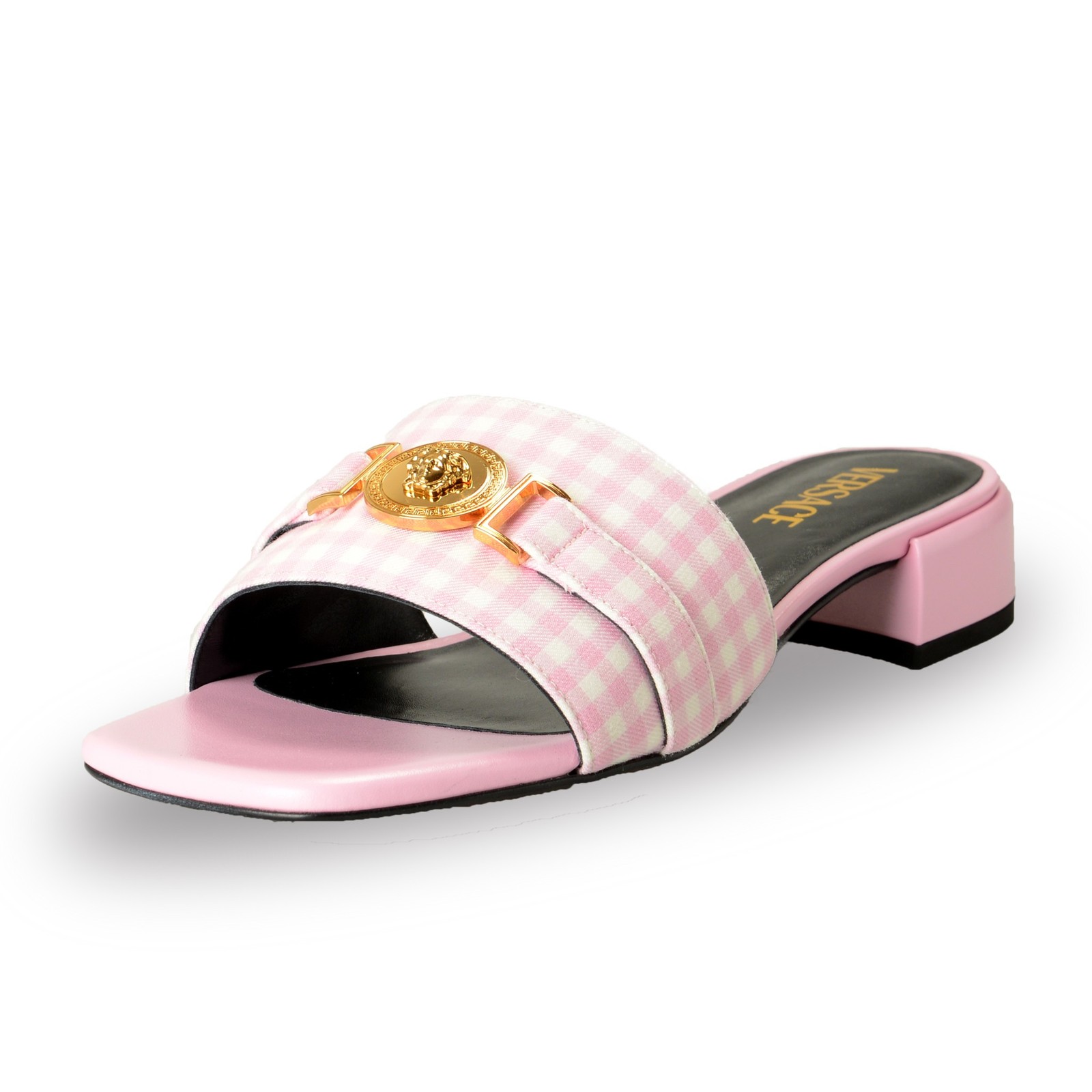 Versace Women’s Pink Leather Gold Medusa Sandals Flip Flop Shoes US 6 IT 36
