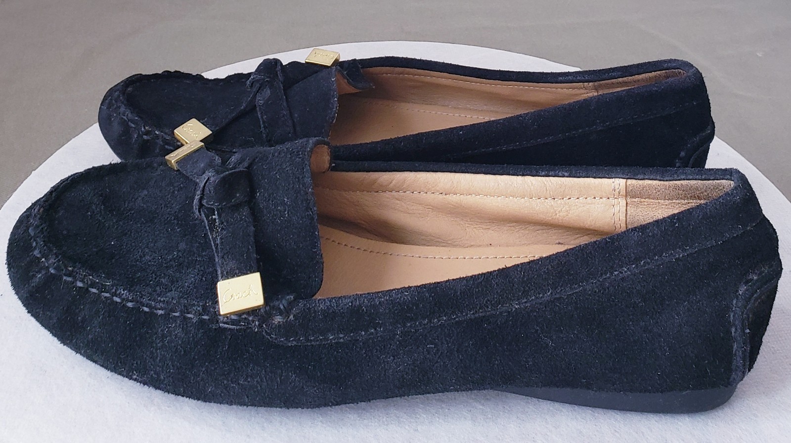 Coach Women’s Frida Suede Leather Driving Loafers Bow Black Size 10 B