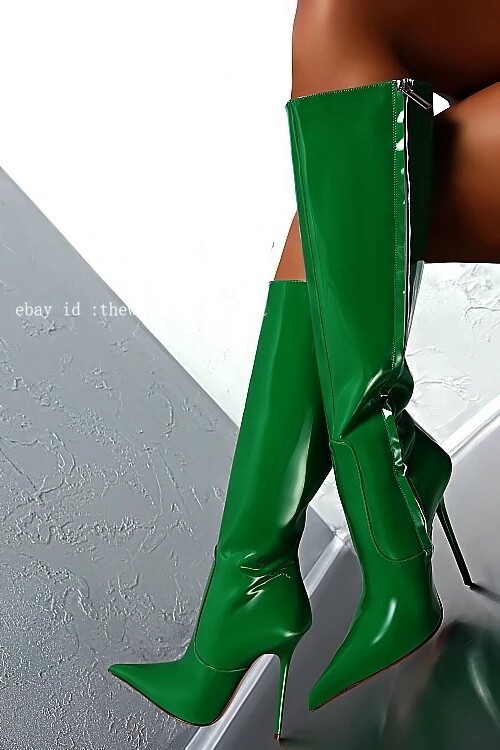 Sexy Women Knee High Boots Pointed Toe Thin High Heels Side Zip Shoes Size 4-15