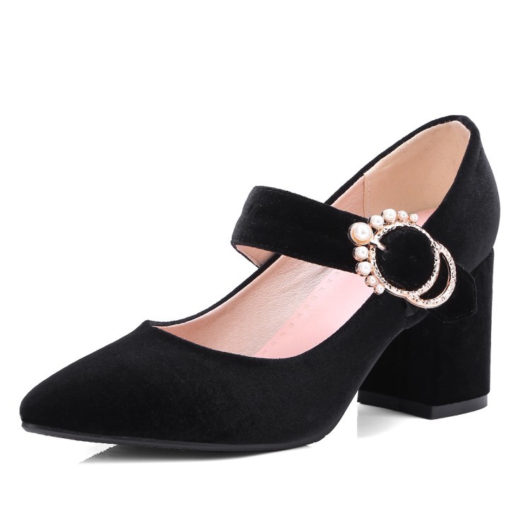 Retro Women’s Velvet Lolita Mary Janes Pointed Toe Block Heels Pump Formal Shoes