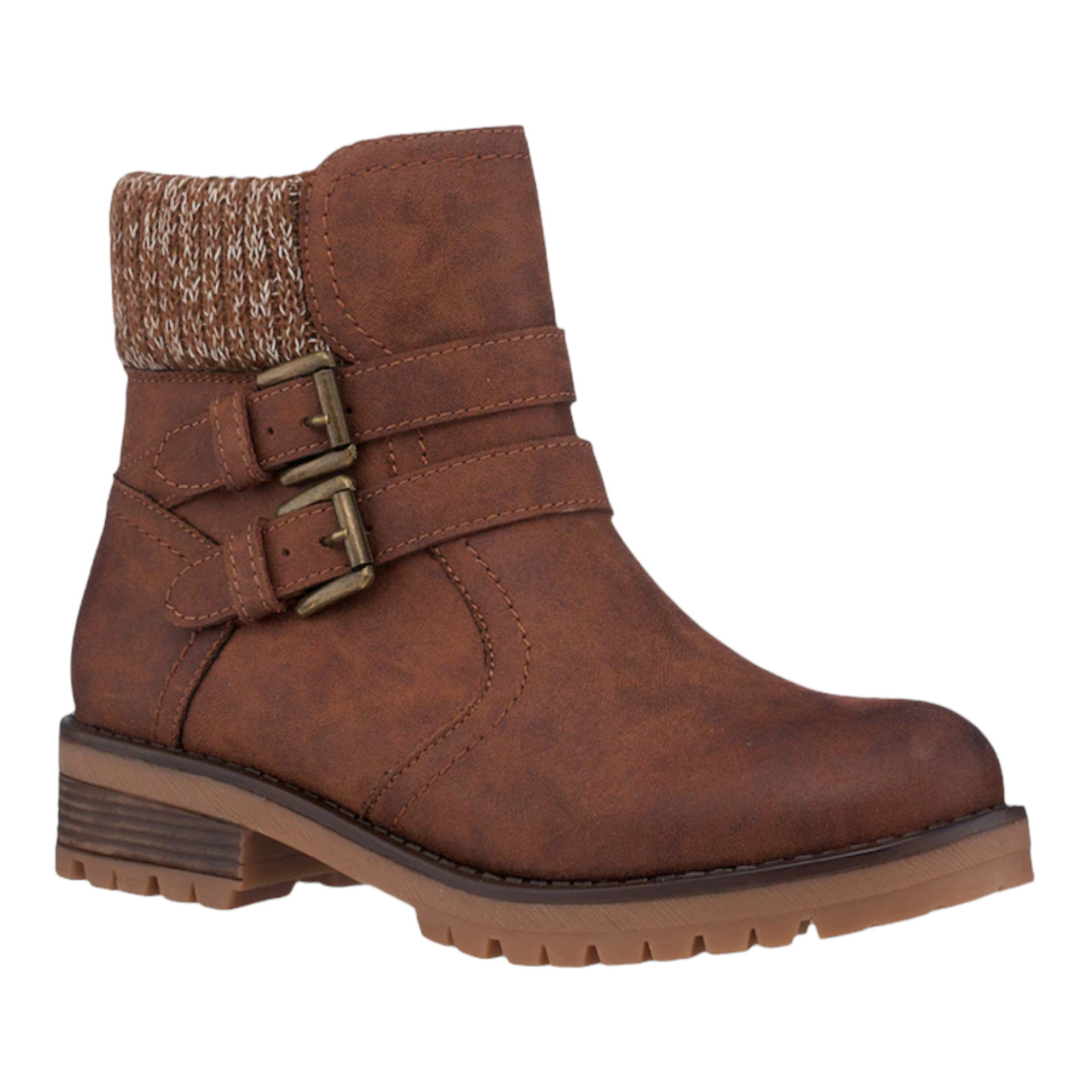 Good Choice Brown Ankle Boots Womens size 8 Valli Knit Trim Zip Faux Leather