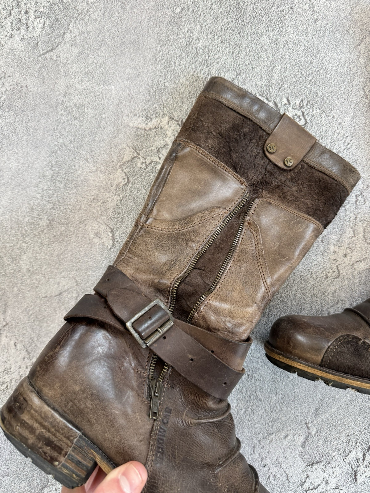 Yellow Cab 40size Brown Leather Western High Boots Shoes Cowboy Biker Motorcycle