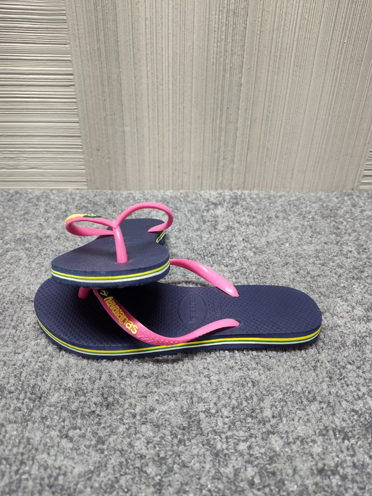 Havaianas Women Sandal 3/4Y Navy Blue Pink Thong Flip Flop Open Toe Outdoor