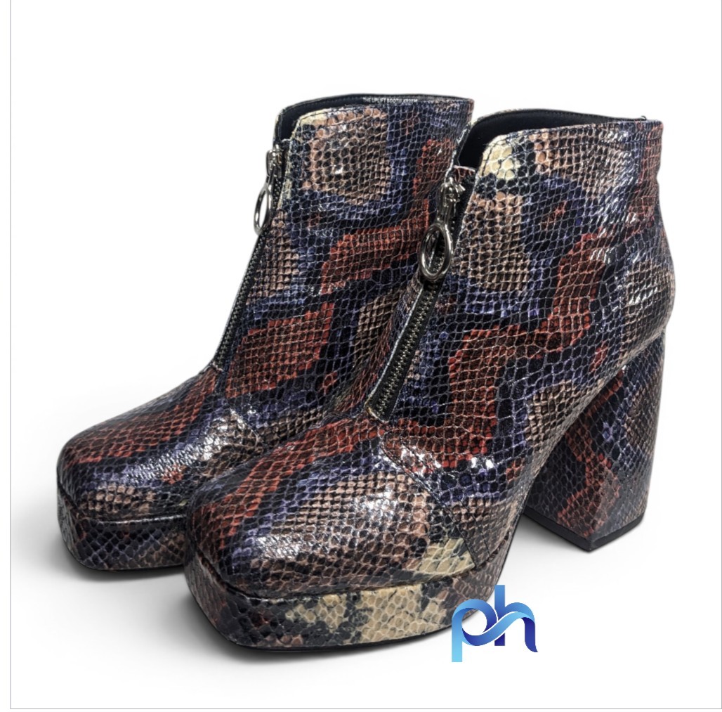 Katy Perry The Uplift Bootie Snake Print Front Zip Platform Block Heel Boots 7M