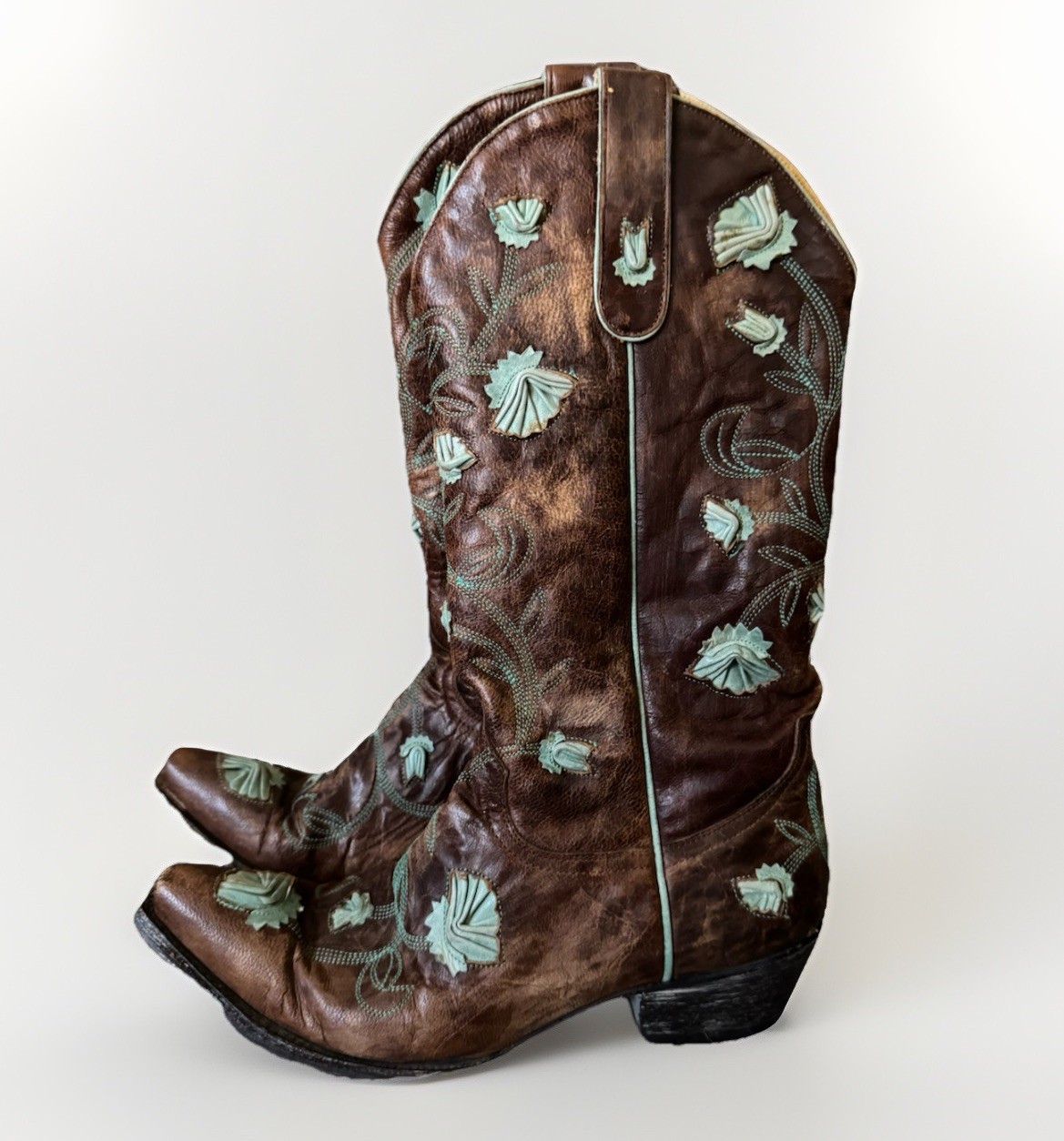 Old Gringo Boot Women sz 8 B Brown Floral Stitched Snip Toe Western Boots 259719
