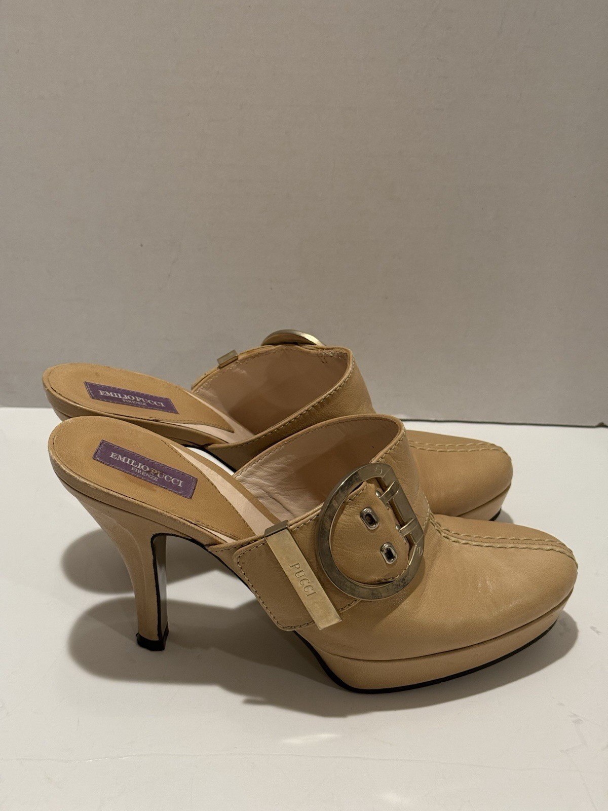 Emilio Pucci Leather Platform Pump Heel Mule Made Italy Women’s Size IT 36 US 6