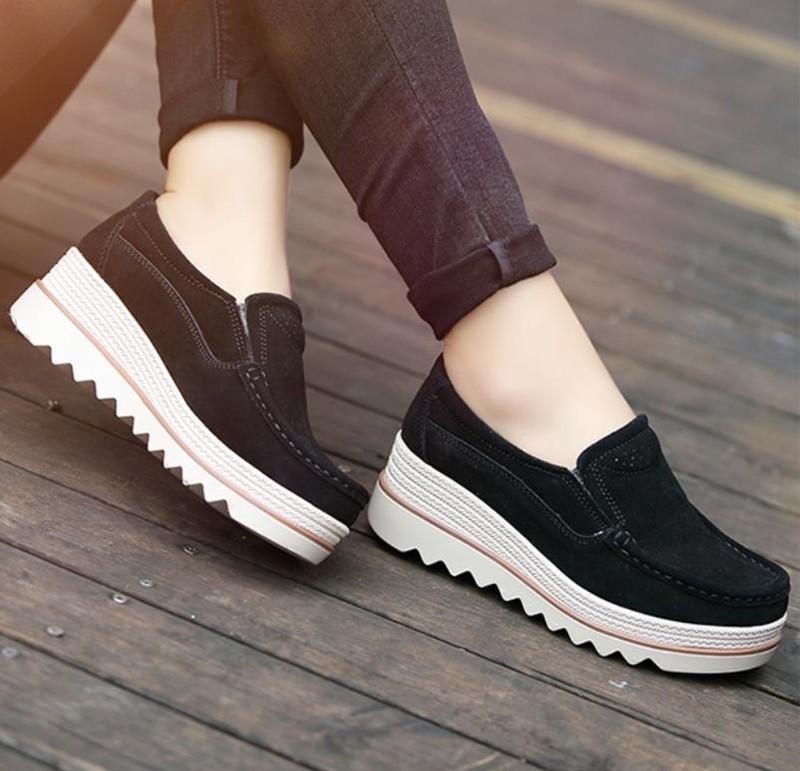 Women‘s Platform Wedge Heel Oxfords Non-slip Suede Pumps Shoes Casual Loafers SZ