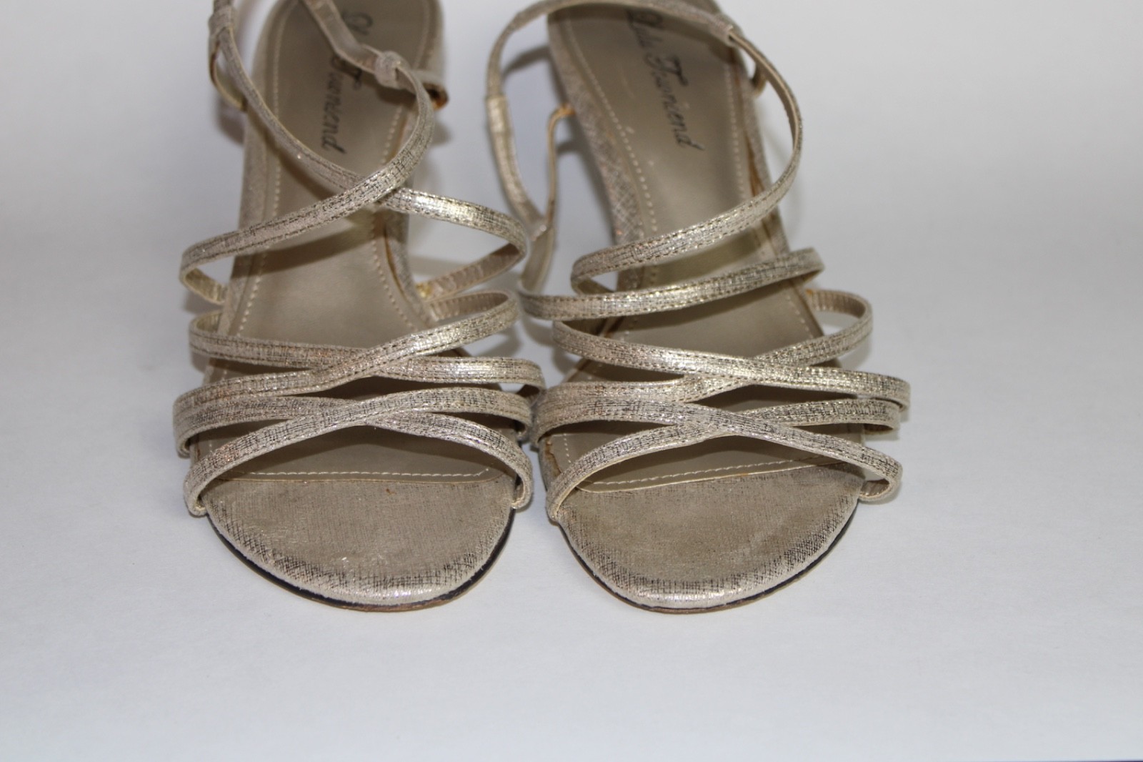 Lulu Townsend Shimmer Fabric Strappy Heels Open Toe Leather Outsole Size 9/39