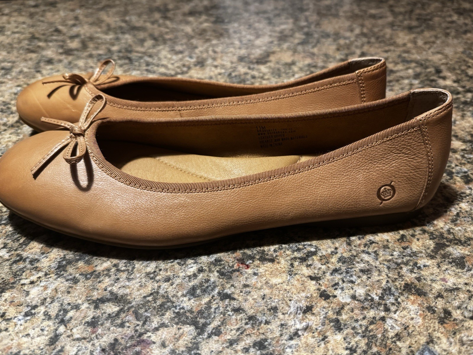 BORN BRIN Ballet Ballerina Flats Bow Grosgrain 11 Slip On Natural Almond Flats
