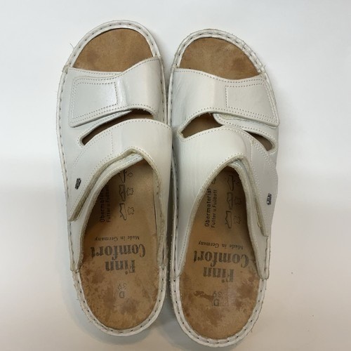Finn Comfort Sansibar Silver/Ivory Leather Slide Sandals Women 39D/US8 Germany