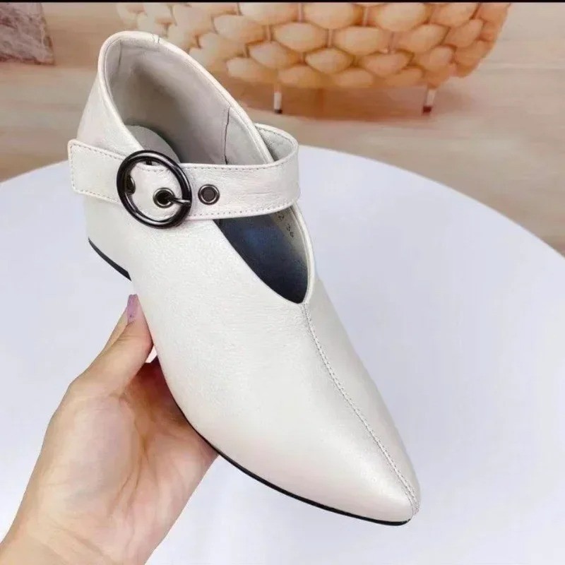 Women’s Pointed Toe Chunky Heel Pumps Buckle Retro Dress Party Shoes Black