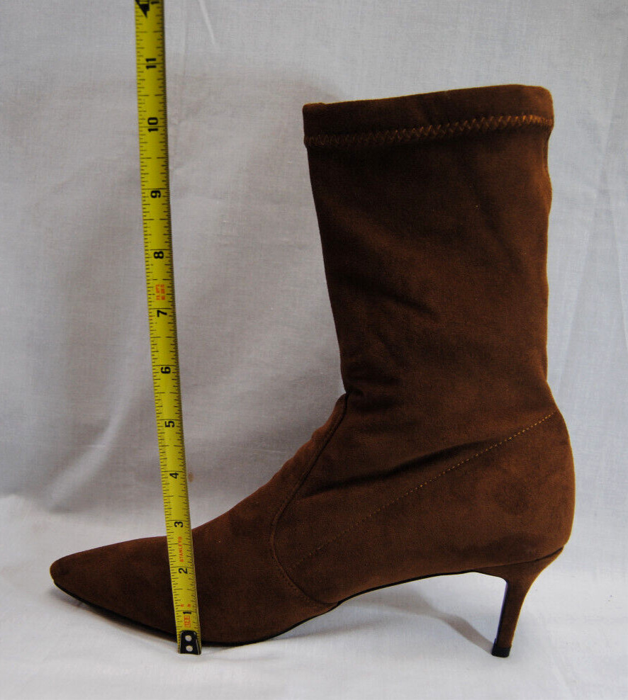 Divanne Womens Ankle Boots Pointed Toe Mid Calf Stretchy Suede Kitten Heel T2363