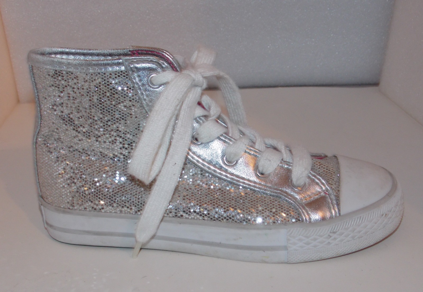 GOTTA FLURT High Top Girls 1M HIP HOP SILVER SEQUINS DANCE SNEAKERS #CA-HIDISCO
