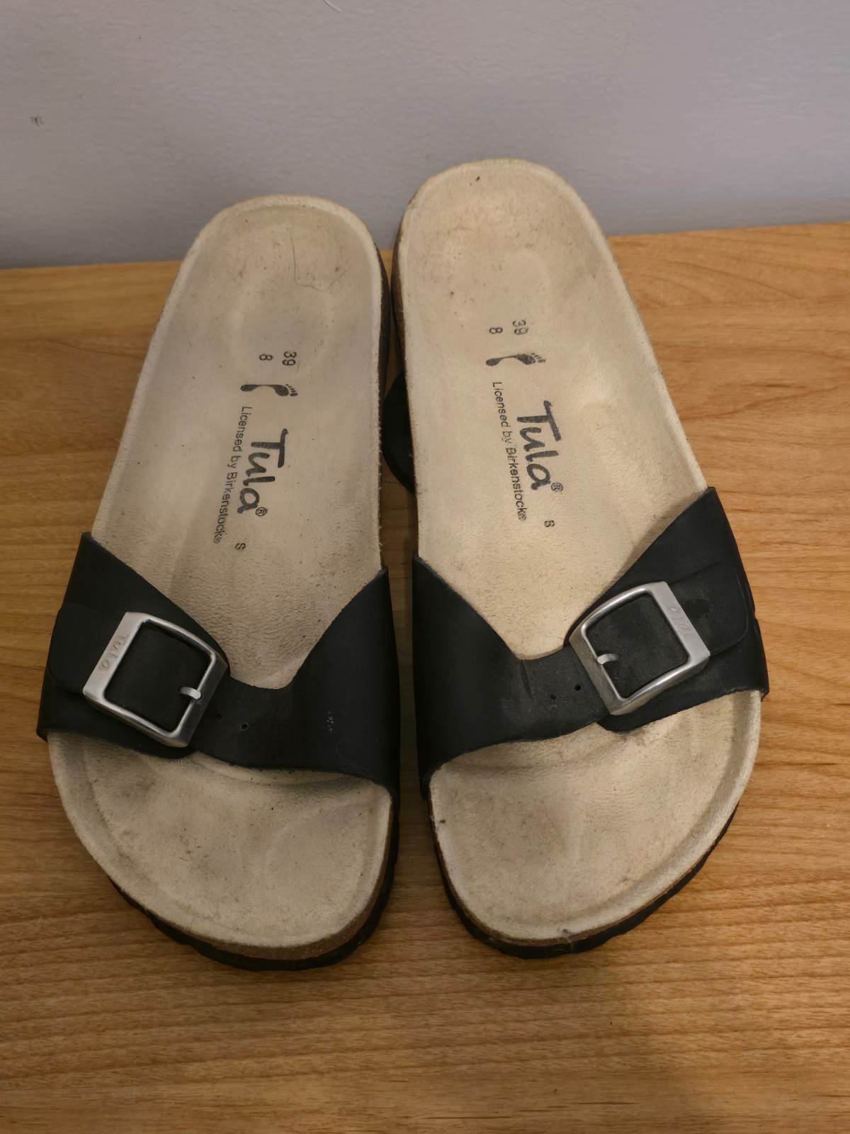 TULA by BIRKENSTOCK Leather Madrid Black Slides Sandals Shoes Size 39 US 8 N.