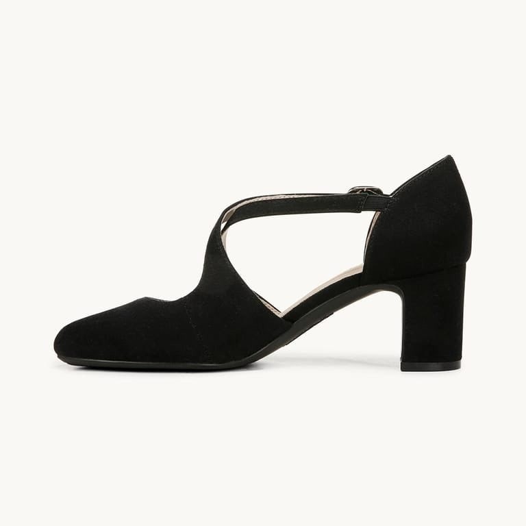 LifeStride Tracy Black Micro Strappy Block Heel Pump Shoes Sz 7.5M NEW