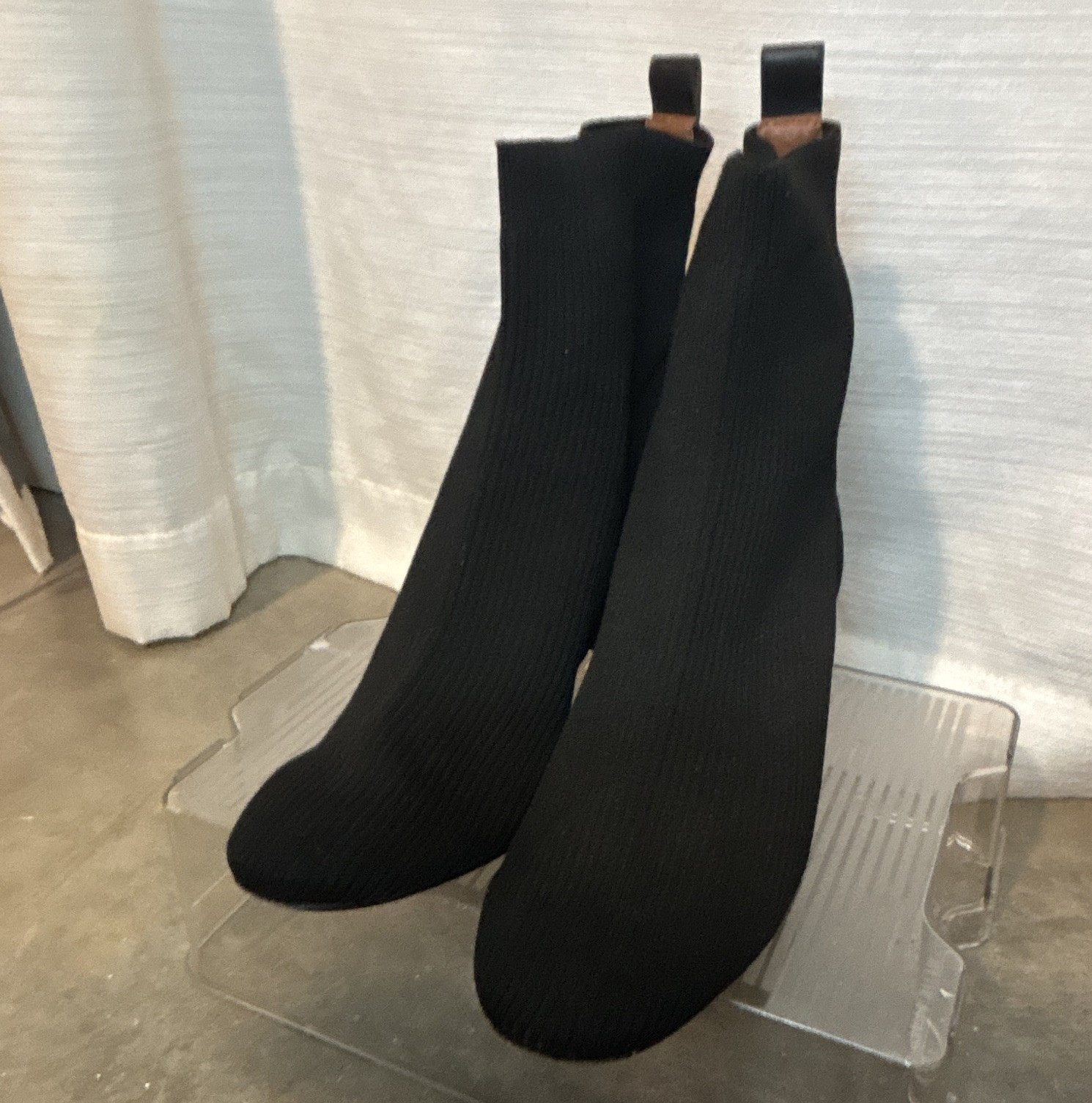 Kurt Geiger Women’s Black Knit Sock Ankle Boots Block Heel Round Toe 8.5