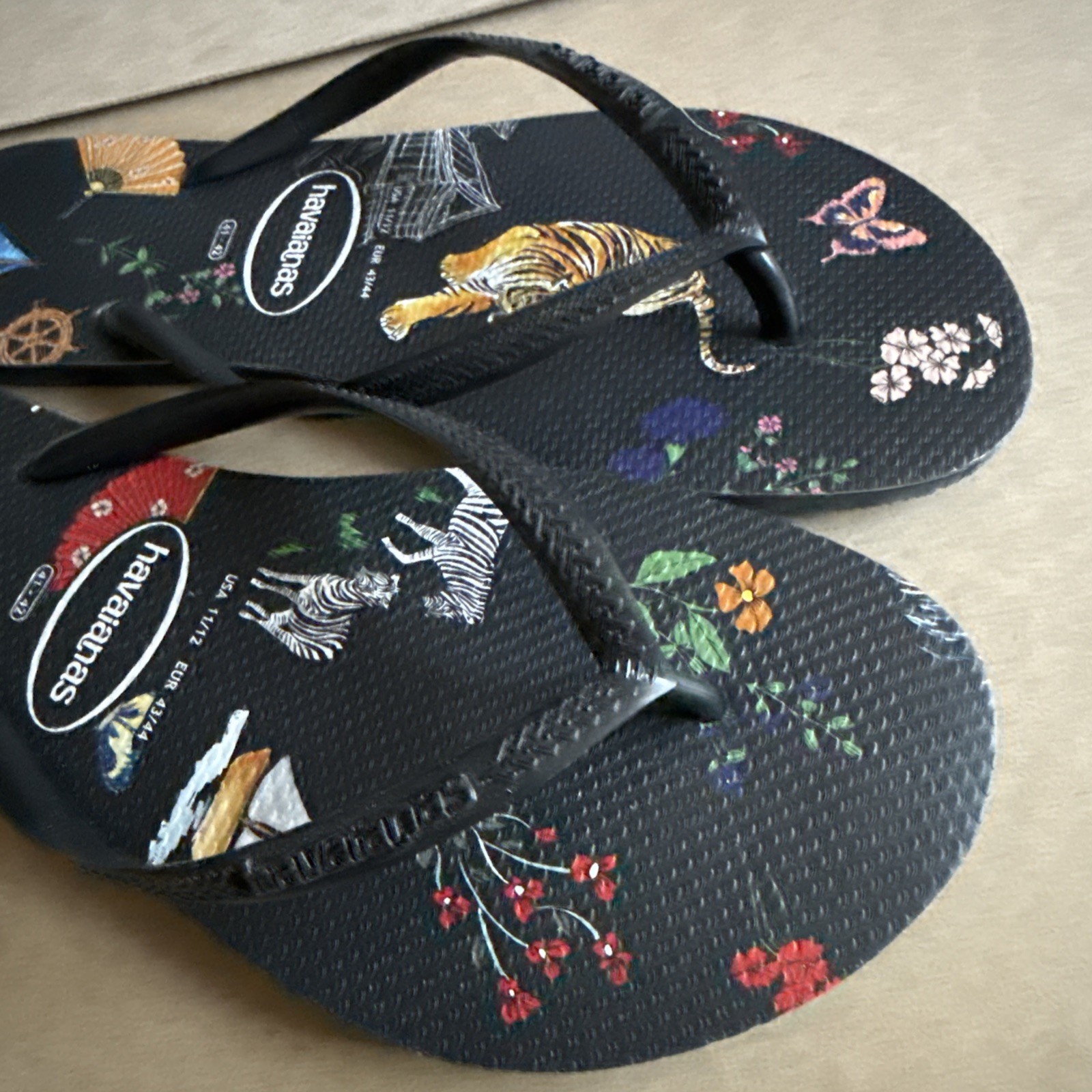 Havaianas Slim Black w/Animals/Flowers/Sailboats EU 41-42 New