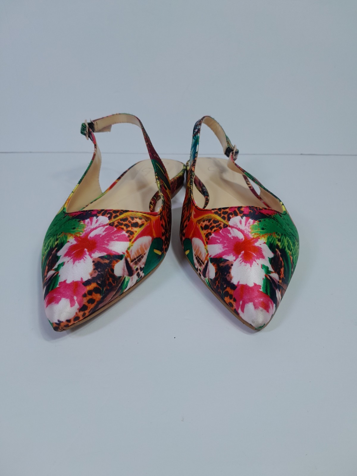 Jessica Simpson Liana Flat Sz 7.5 Multicolor Tropical Print Slingback