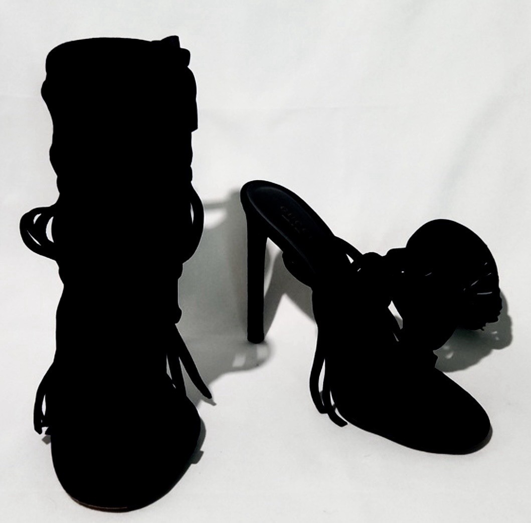 LAST ONE GUCCI Gladiator fringe Heel Sandal Black Suede 36 US 6.5 NEW w bag