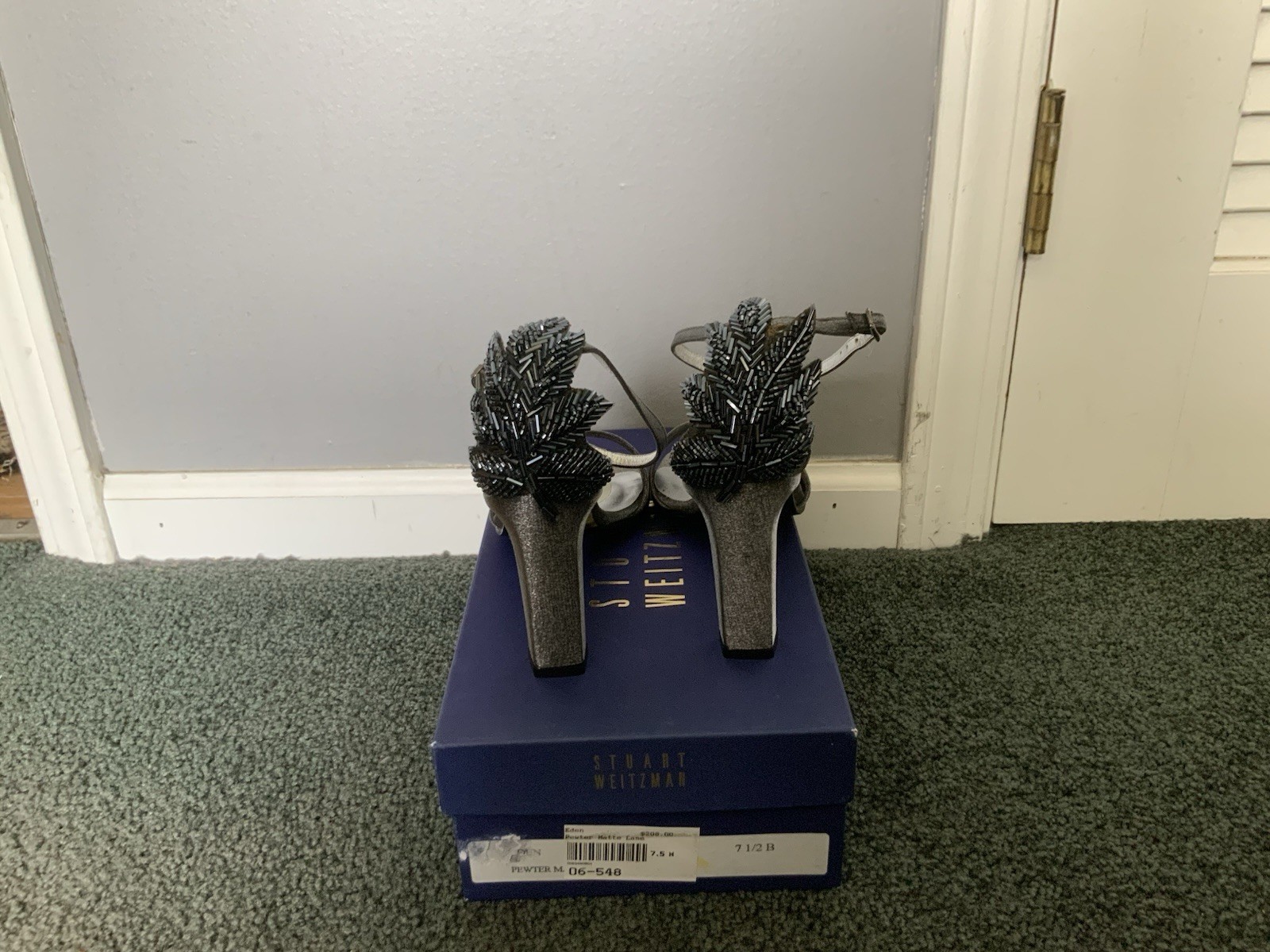 Stuart Weitzman Eden Pewter Matte Lame Pump Heels New