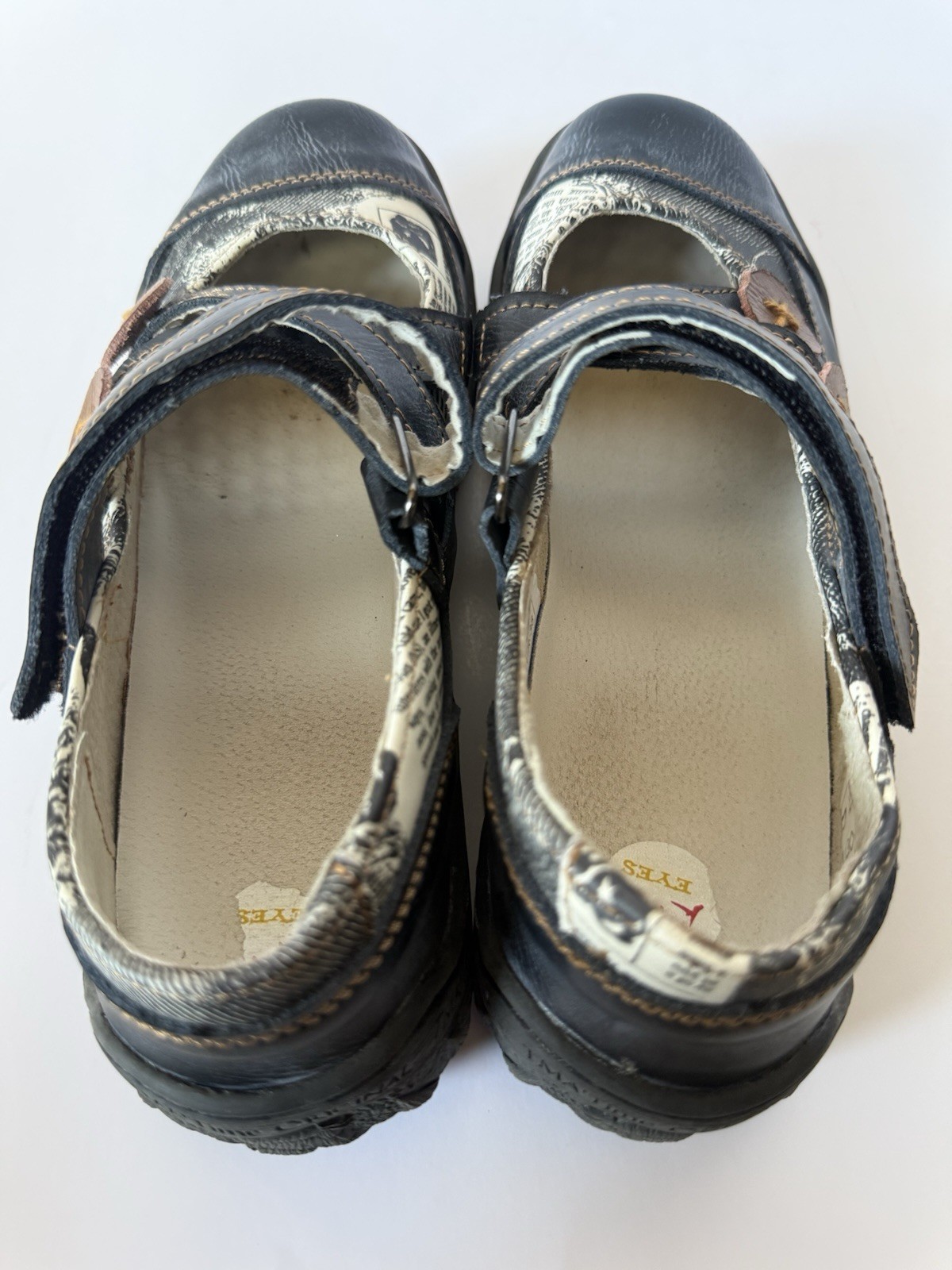 TMA Eyes Blue Black Leather Newspaper Mary Jane Shoes Women’s 7.5 Germany