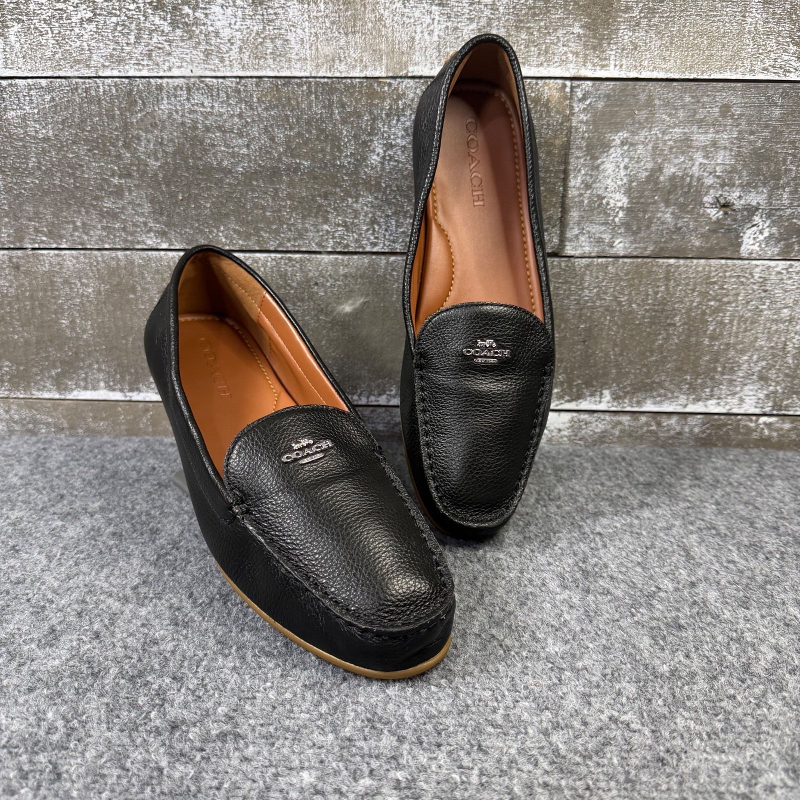 Coach (Black) New York Marley Driver Pebble Leather Designer Loafers Womens 10B