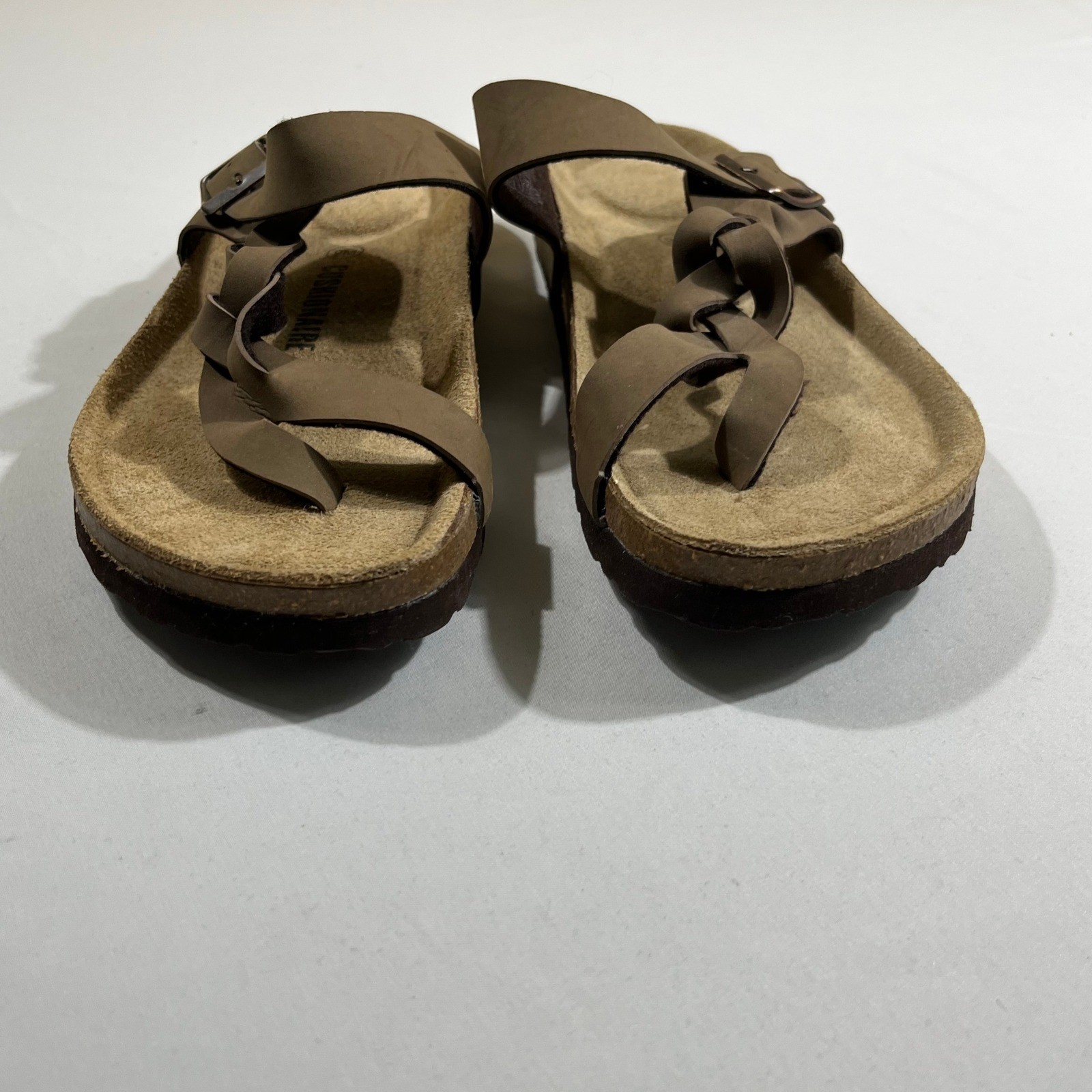 Cushionaire Libby Sandals Women 9M Brown Braided Cork Footbed Slide