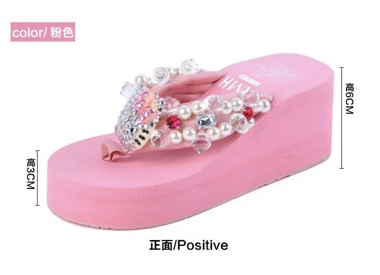 Hello Kitty Flip Flops Women Platform Shoes Summer Fashion High Heels Slipper