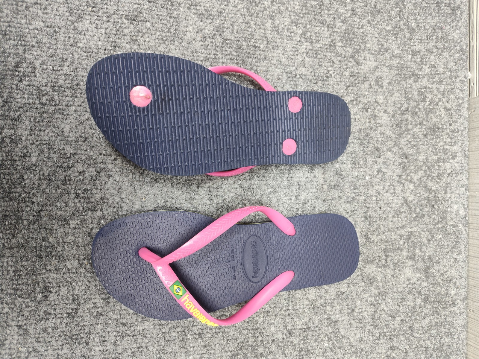 Havaianas Women Sandal 3/4Y Navy Blue Pink Thong Flip Flop Open Toe Outdoor