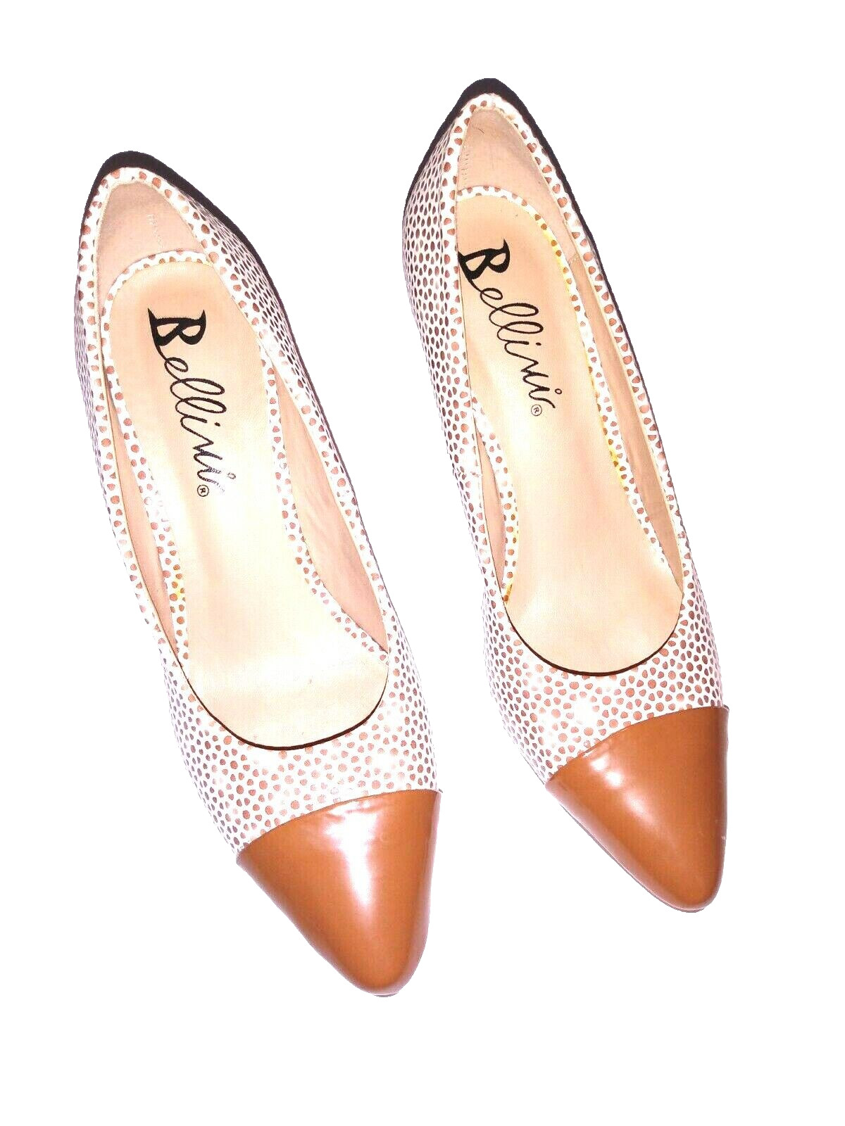 Bellini Women Pumps Size 6.5 M Brown and white Geometric Brown solid toe 3″ Heel