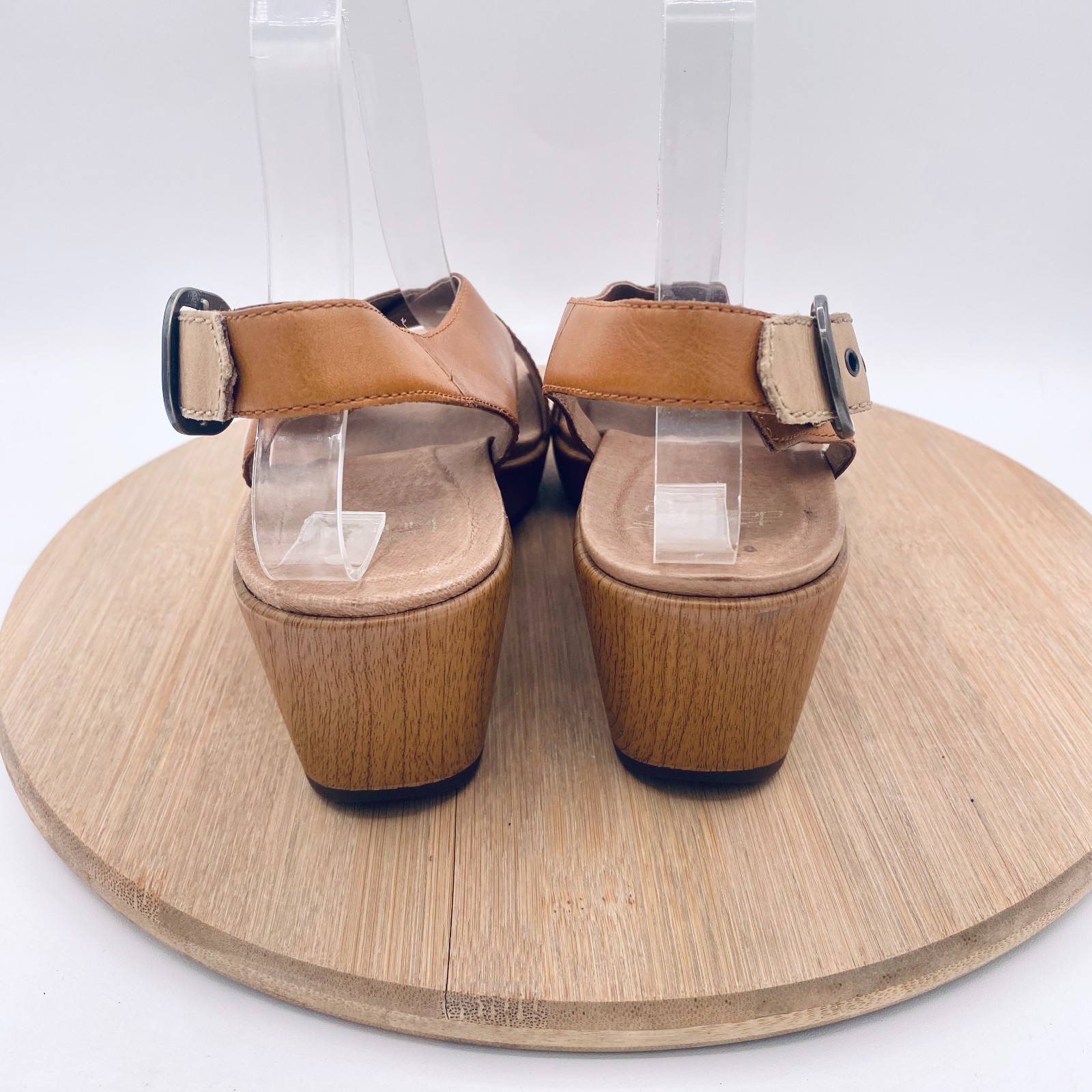 Dansko Sandals Womens 6.5 37 Tan Leather Slingback Wedge Jacinda Peep