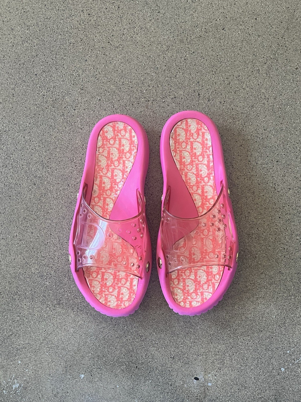 Vintage Christian Dior Galliano Diorissimo Monogram Clear Slide Sandals Pink 42