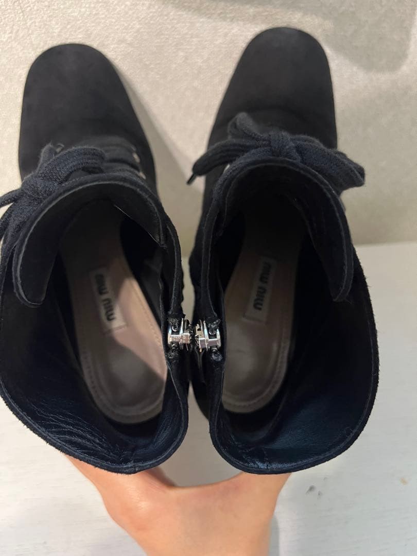 MIU MIU Short Boots Shoes Bijou EU 35.5 US 5.5 Suede Black Authentic